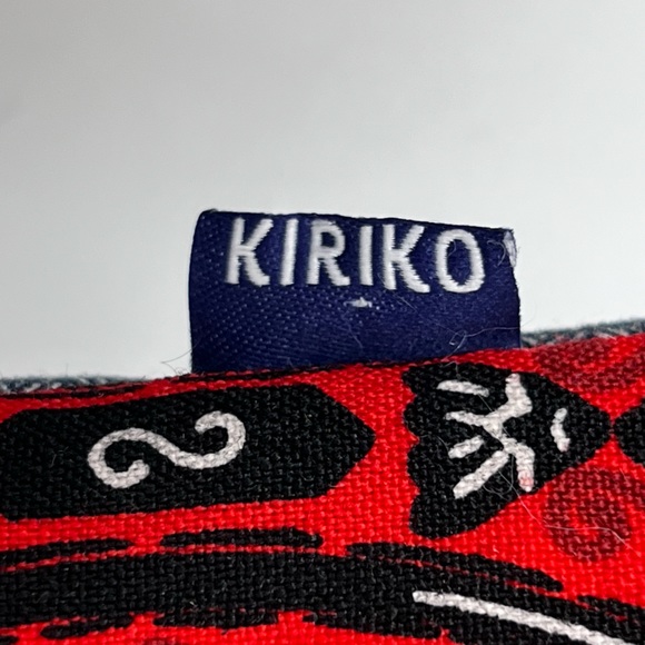 Kiriko Pillow 17x12 Red Print Blue Wool Denim Herringbone Back Cotton Insert PDX - Picture 5 of 12